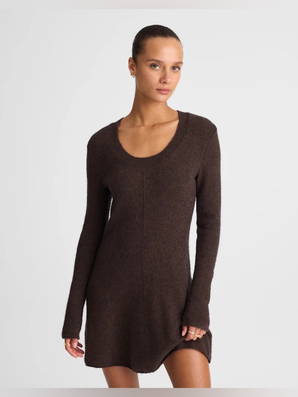 Scoopneck Sweater Mini Dress in Molasses